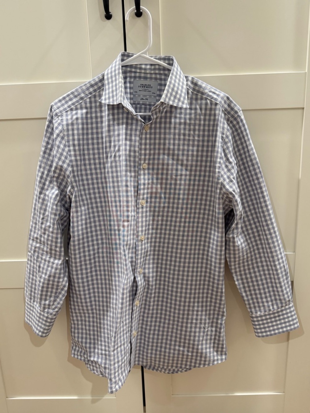 Charles Tyrwhitt Slim Fit Gingham Shirt - White & Light Blue
